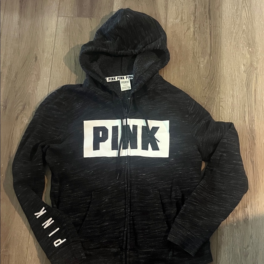 Pink Zip-Up Hoodie Heather Black